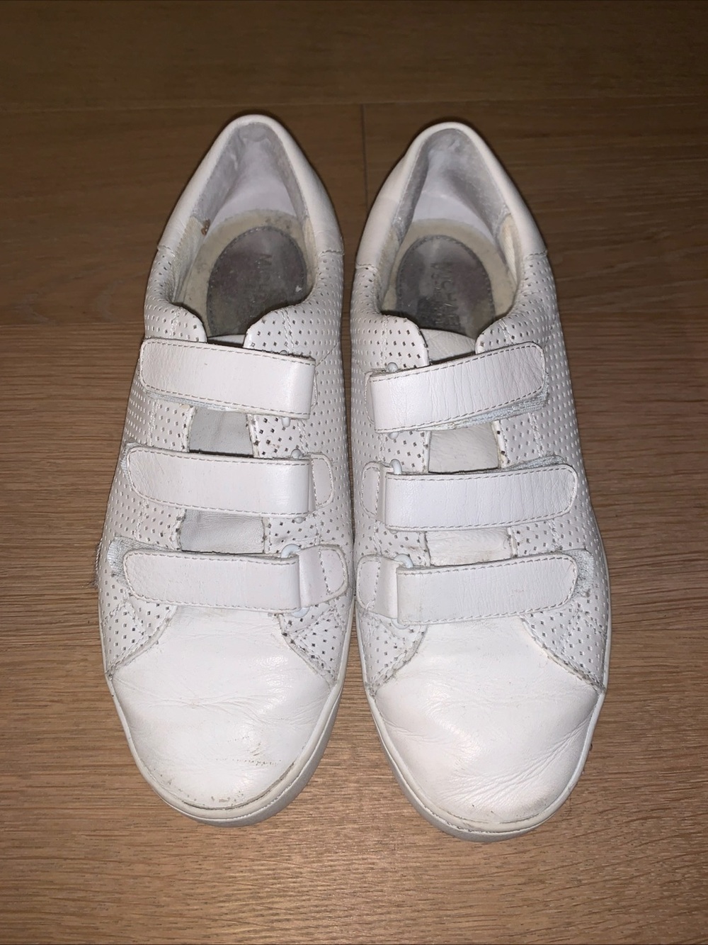 Michael Kors White Leather Velcro Strap Sneakers
